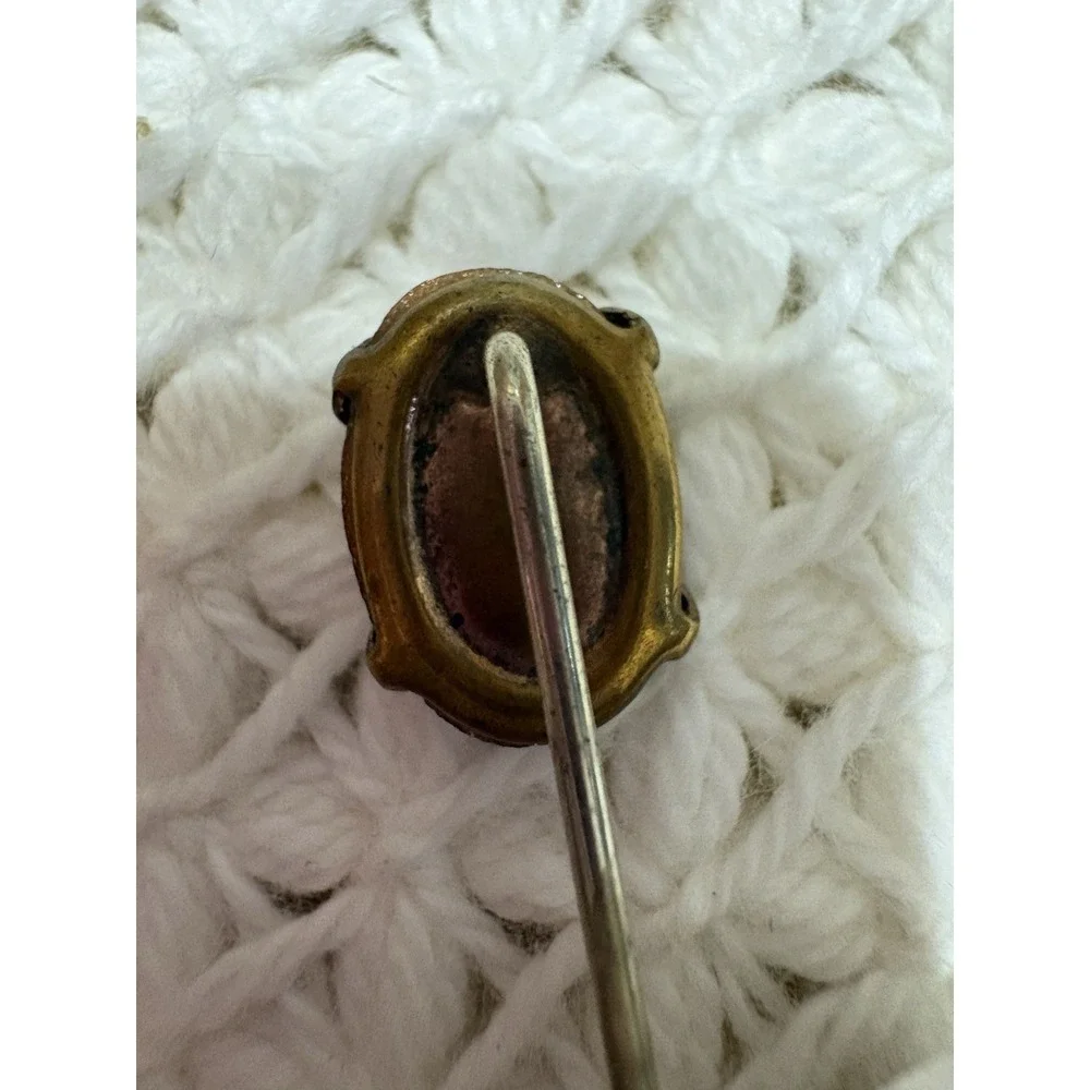 Vintage Antique POLISHED GOLDSTONE Stick‎ Pin Brass Lot Of 2